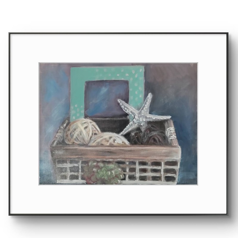 Original Expressionist Star Fish Basket 14 x 11 Oil on Paper Matted Painting
