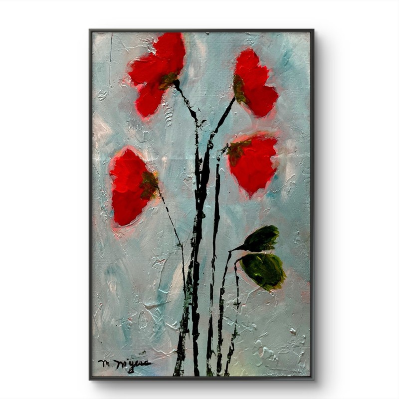 Mary Myers Original Red Poppies Acrylic Signed Expressionist Floral