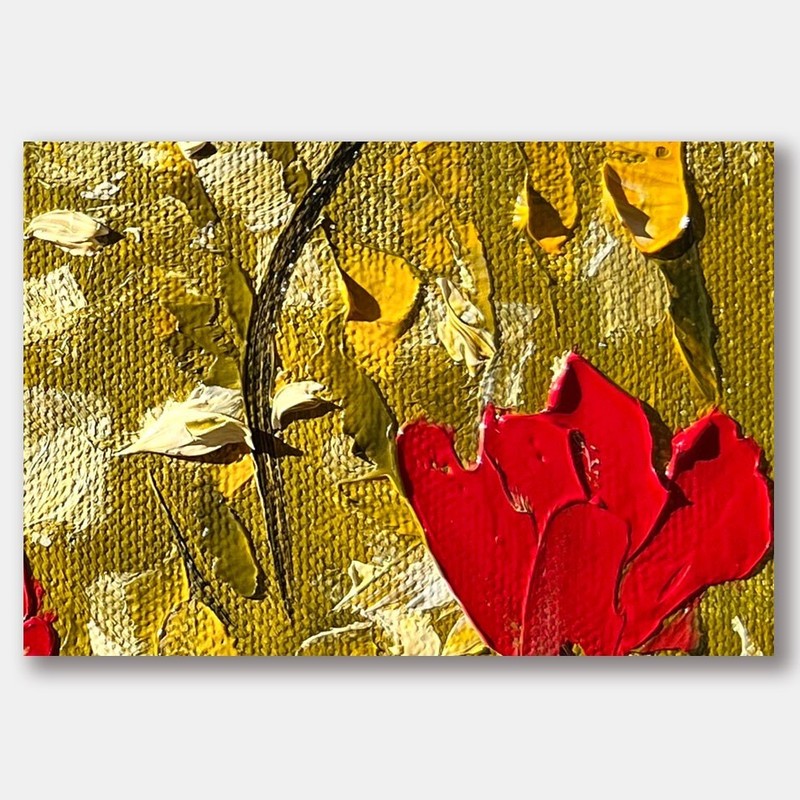 Red Poppies oil painting 8" x 8" palette knife contemporary art Monica Fallini gallery