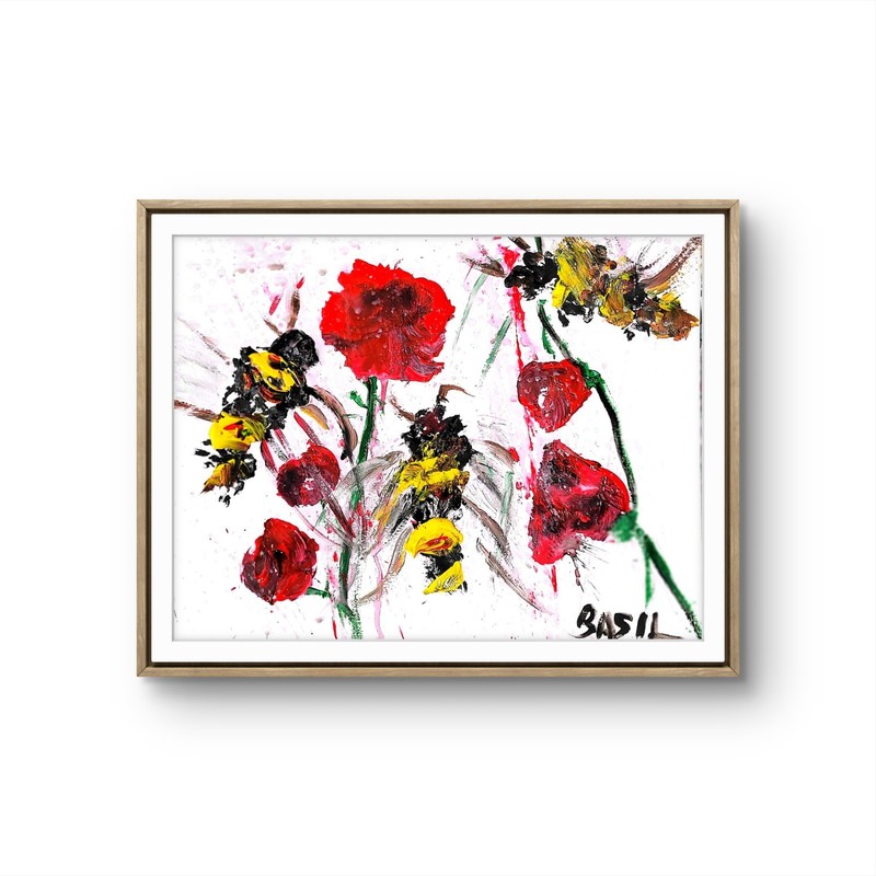 Splash Art Bees On Roses Contemporary Pop Art Acrylic Paper Painting gallery