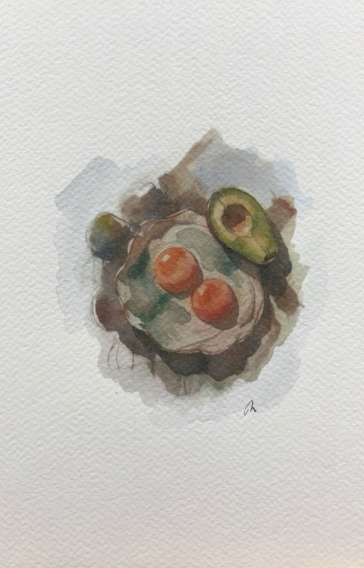 Original Watercolor Painting Eggs & Avocado Book Page Size (5.5 × 8.5 inches)