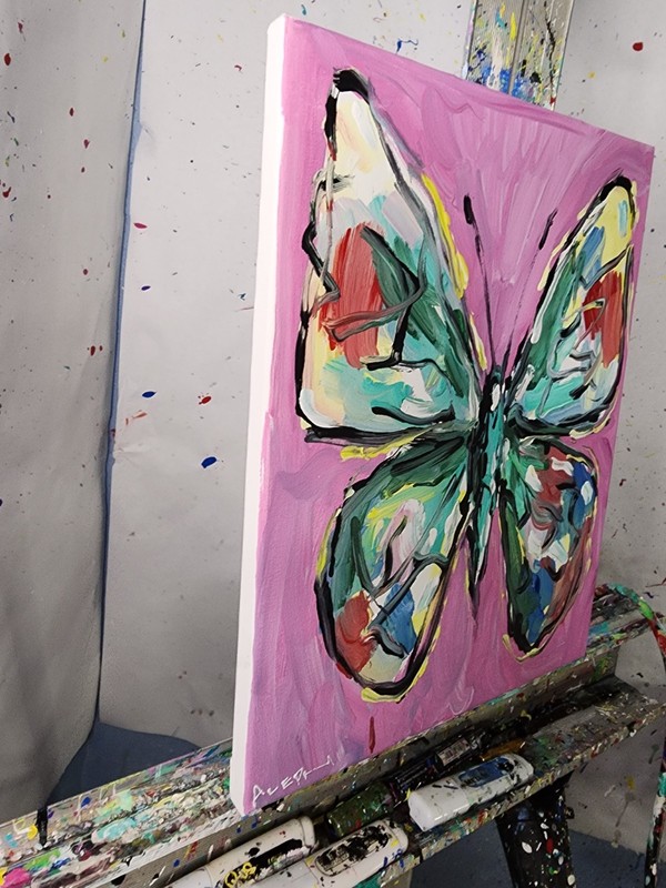 Original Abstract Butterfly Painting Canvas Neo Expressionist Art Decor 11x14 gallery