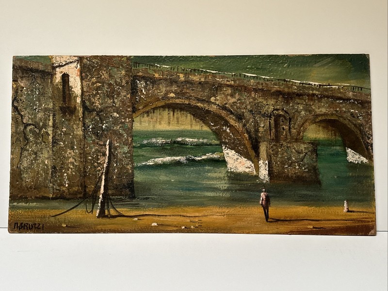 Abruzzi Painting Mid Century Surrealist Modernist Beach Vintage Famous Listed