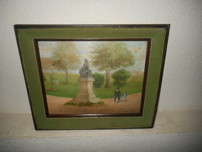 Antique oil painting,( La Promenade – art naief , nice frame! }.