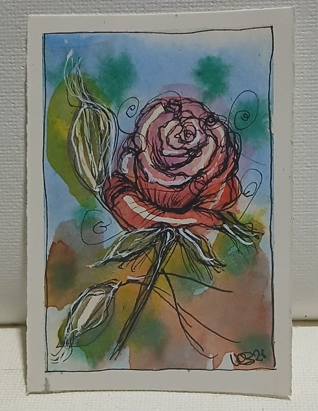 Rose in Swirling Color — OOAK Impressionist Watercolor ACEO Giftable