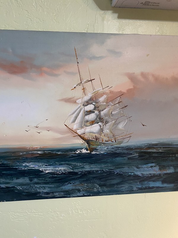 Hewitt R Jackson Original Seascape Ship Oil Painting - UNFRAMED 24"X36” gallery
