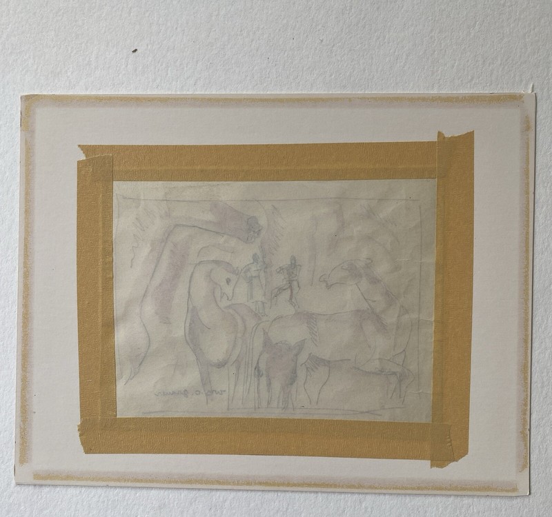 William C. Grauer (Ohio 1896-1985) Farmers, Horses Signed Watercolor Modernist gallery