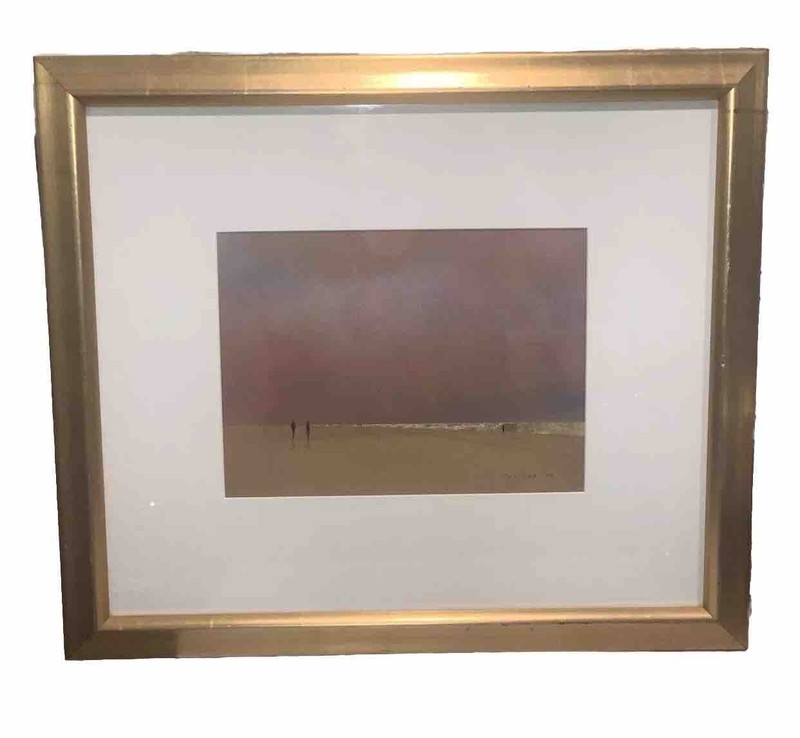 VTG Modern Sunset BeachLandscape Watercolor Painting 22 1/8”W 19 1/8”T Framed gallery