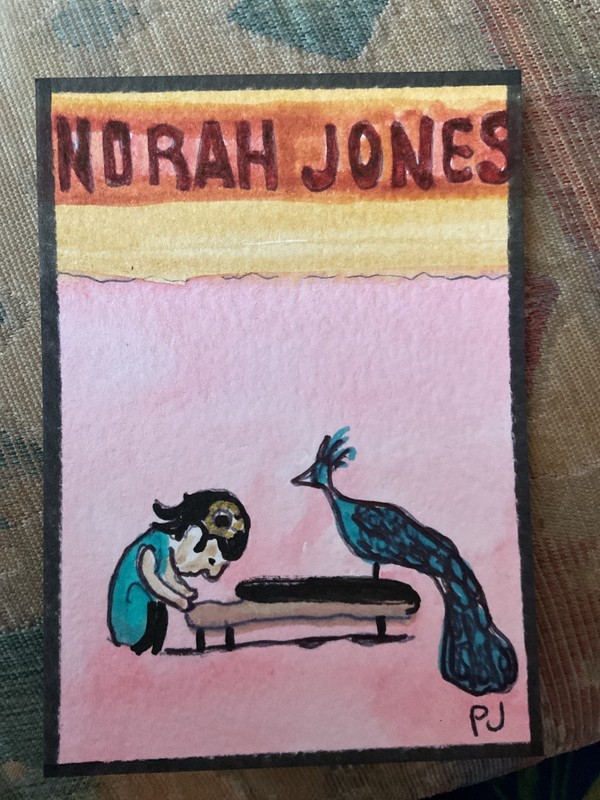 ACEO watercolor art by PJ, art card 2.5 x 3.5: Norah Jones tribute poster. gallery