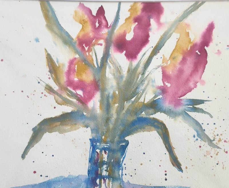 Abstract Flowers Original Art 14X11 On Art Paper Watercolor Irises
