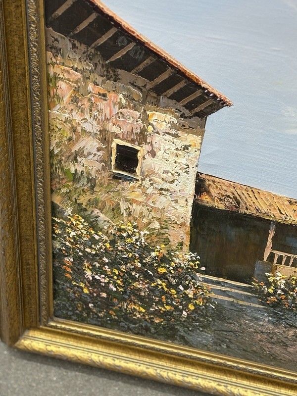 Original MODERN IMPRESSIONIST landscape with a villa by the sea by P. Worley gallery