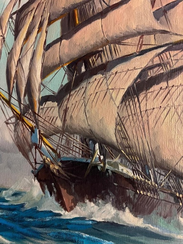 Vintage Clipper Ship Portrait Nautical Art Seascape Sailing Ocean Oil Painting gallery