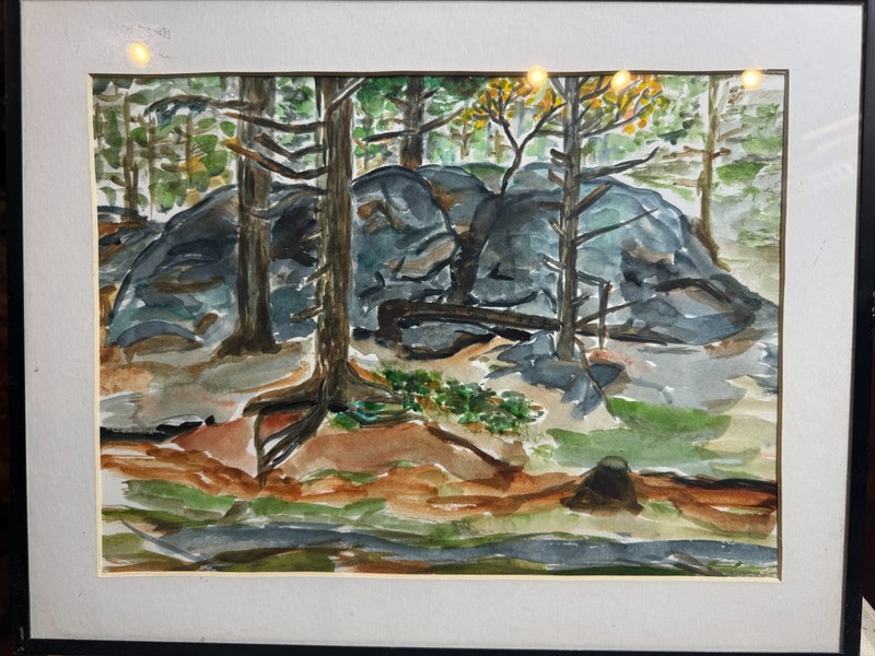 1993 «Cezanne’s Rock» Watercolor Painting – Framed