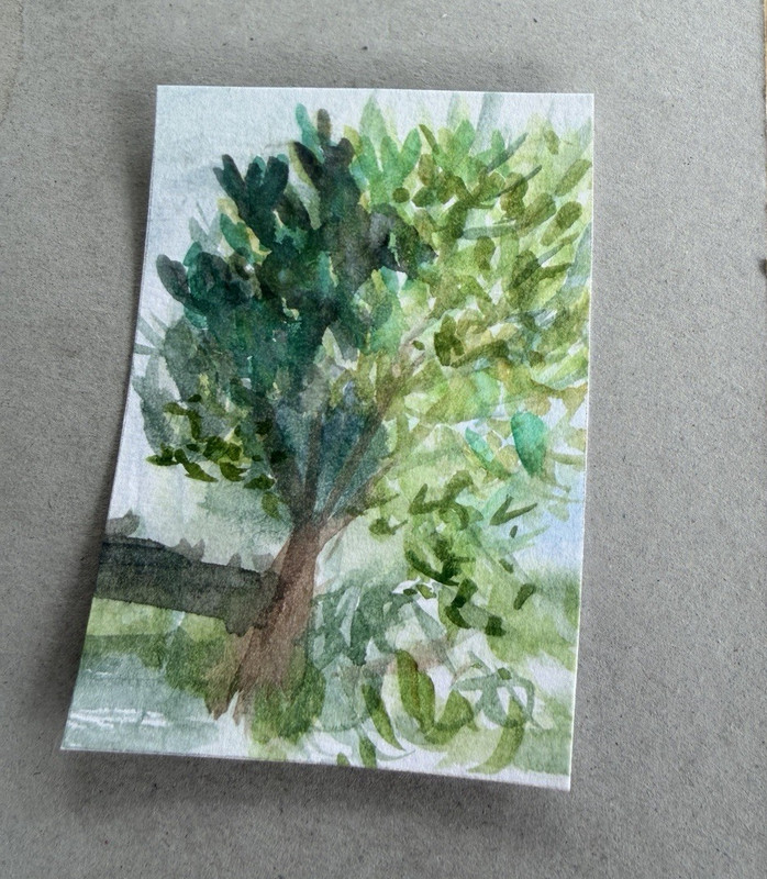 ACEO Original Impressionist Tree Landscape Painting on Paper, Single Piece