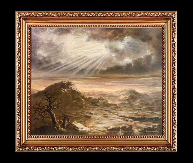 Original Signed Oil Painting «Divine Light» Serene Landscape Religious Inspired