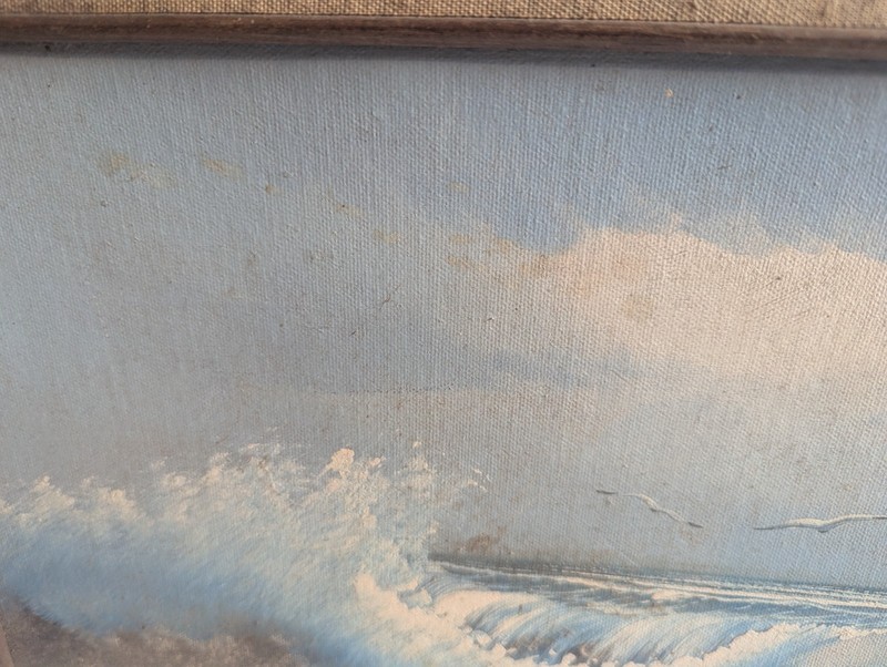 Vintage T Winslow Signed Seascape Oil Painting Crashing Wave Ocean Wood Frame 18 gallery