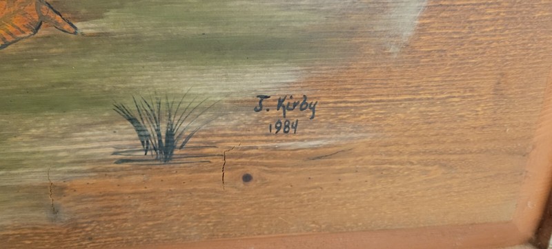 Folk art painting Folk Art Waterfowl Painting On Wood Board 1984 J. Kirby gallery