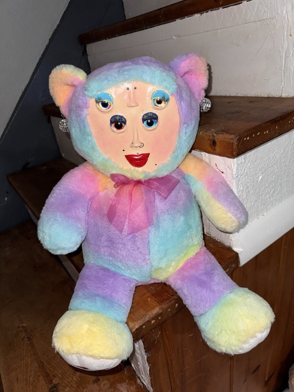 Handmade Faced Pastel Rainbow Plush Teddy Bear With Lashes And Piercings
