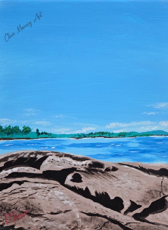 «Coastal Rocks” Original Artwork by Cleve Marcey on 9×12 Stretched Canvas