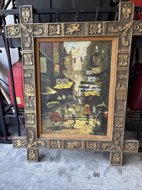 MCM Oil Painting Street Scene C Fai Artist Mid Century Modern Art SIGNED
