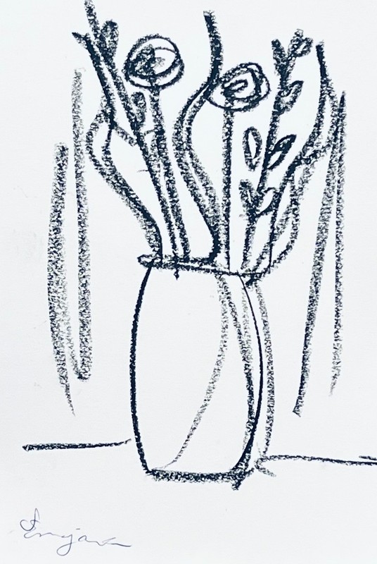 GUAJARDO Original Expressionism Gnome Flower Vase 9X6 Paper Signed Art gallery
