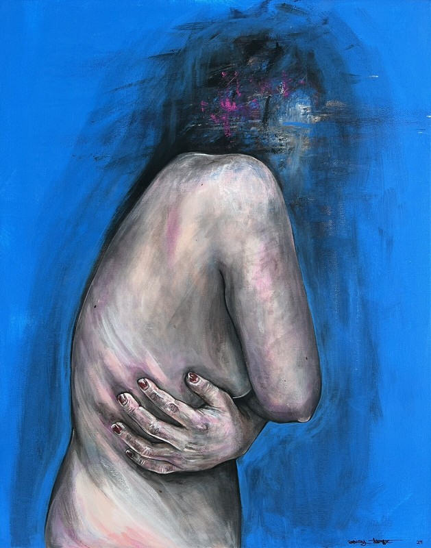 Original acrylic painting on 16×20 canvas, expressive portrait sold by artist