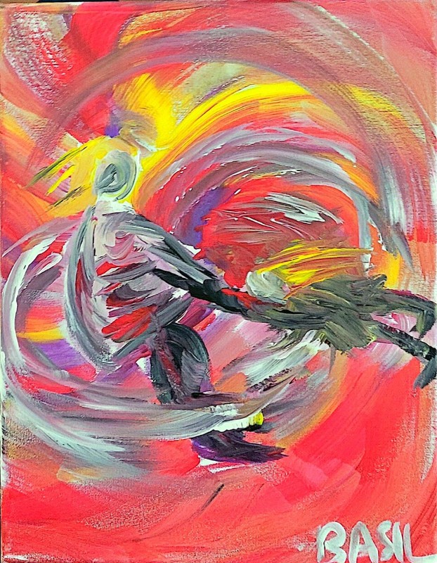 Spinning Mom Child Vibrant Abstract Expressionism Canvas Painting 11x14 gallery