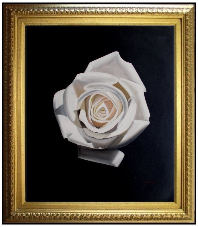 Framed, Single White Rose, Hand Painted Oil Painting 20x24in