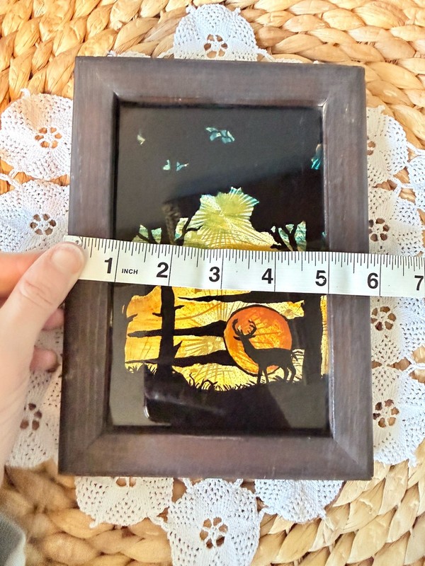 Antique Reverse Painted Glass Deer Sunset Art Foil Back 8x6 Handmade Wall Decor gallery