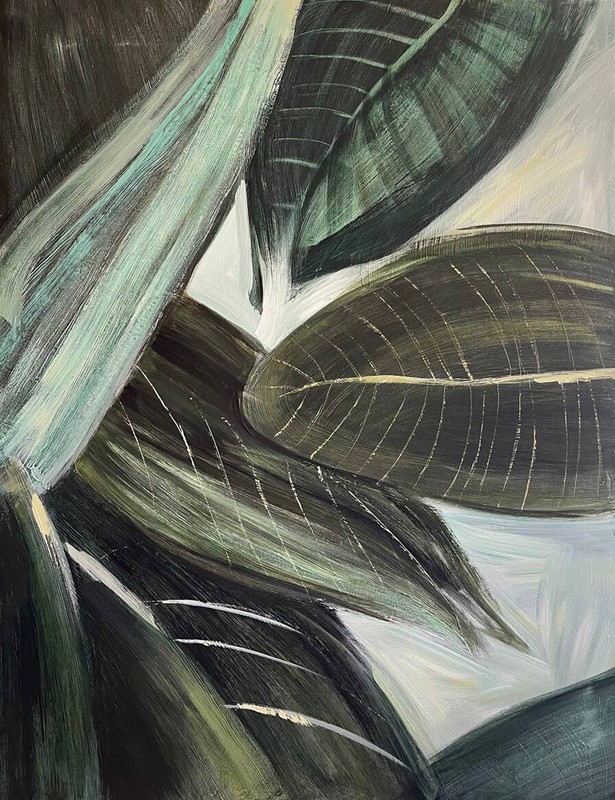 57×43.3″ Large Green Paintings On Canvas Original Plant Artwork | PLANT LEAVES