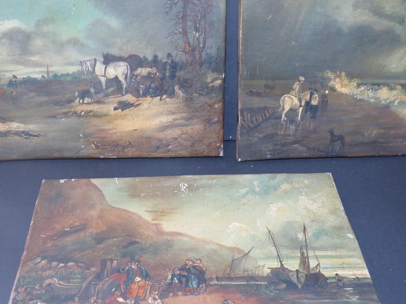 Primitive 1866 Oils on Tin For Restoration Dirty Old Oil English Job Lot