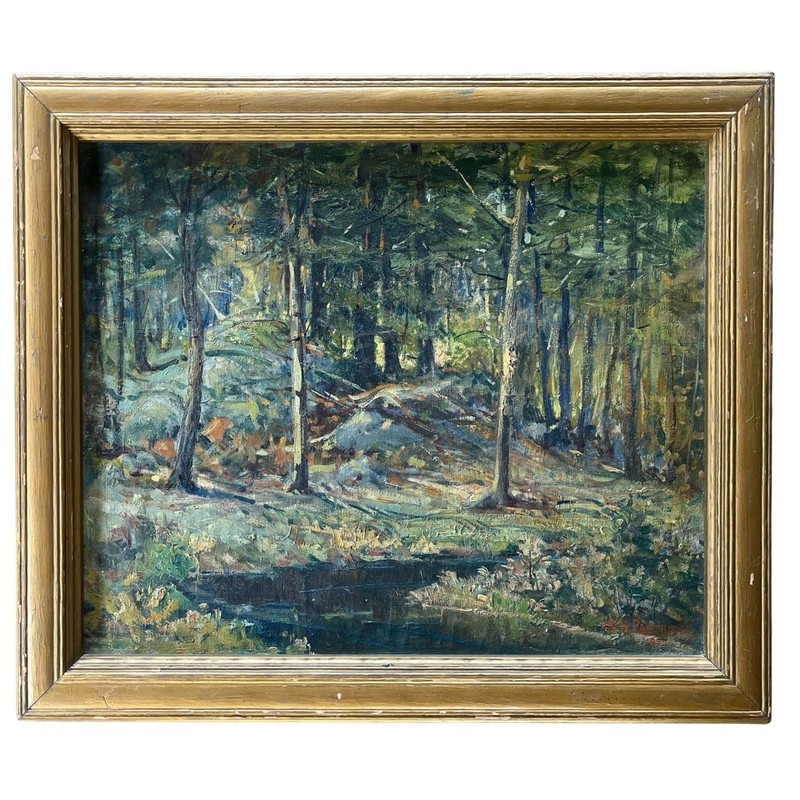 1929 Original Oil Painting Forest Landscape by W.H. Partridge Framed