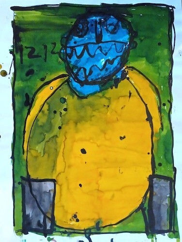 Outsider original watercolor by Down Syndrome Dutch artist Marc De Bruijn