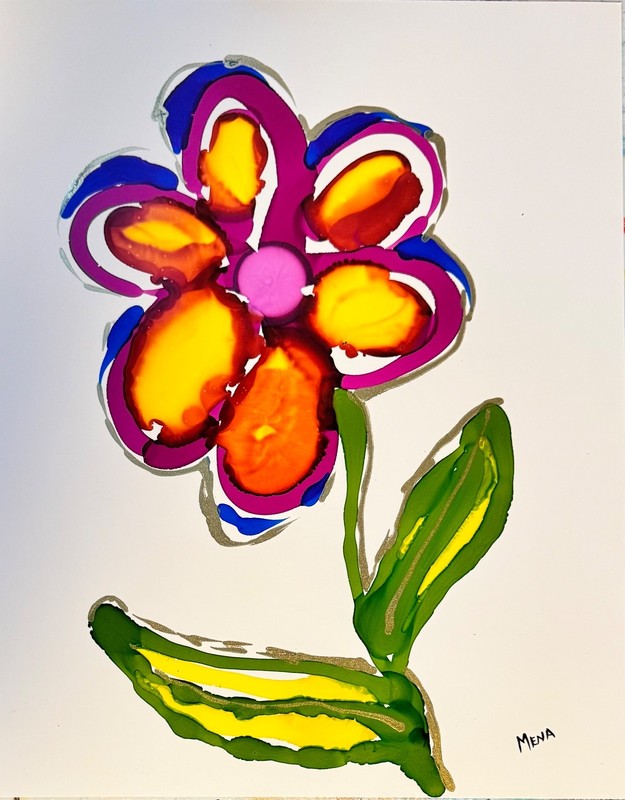 Flower One Expression 14X11 Original Art on Quality Paper by Mena gallery