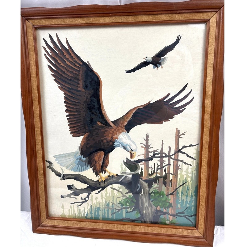 Completed Large Craft Master Paint by Number #12322 ‘The Bald Eagle 1970s Framed