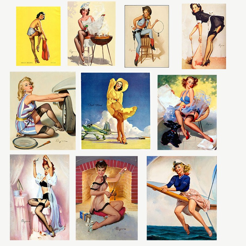 Vintage print art model poster canvas Gil Elvgren painting windy gallery