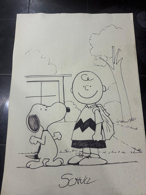 Excellent masterpiece, INK on OLD CARDBOARD, signed SCHULZ