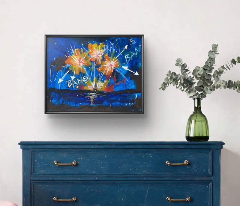 Hand Painted Neo Expressionist Fireworks Acrylic 11x14 Canvas, Holly Hammond gallery