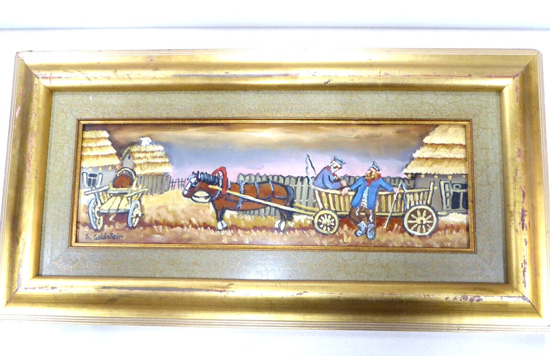 Vintage Shmuel Goldstein Artist Oil Painting Wood Board Art Jewish Farm Scenes