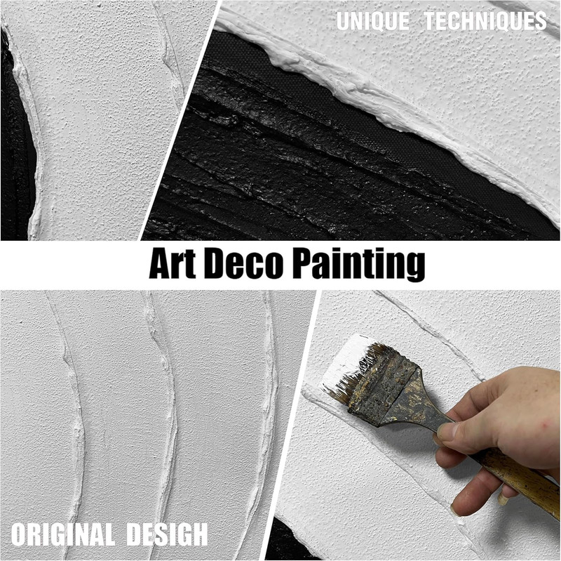 Large Black & White Abstract Canvas Art - Handmade 3D Wall Decor, 58x29 gallery