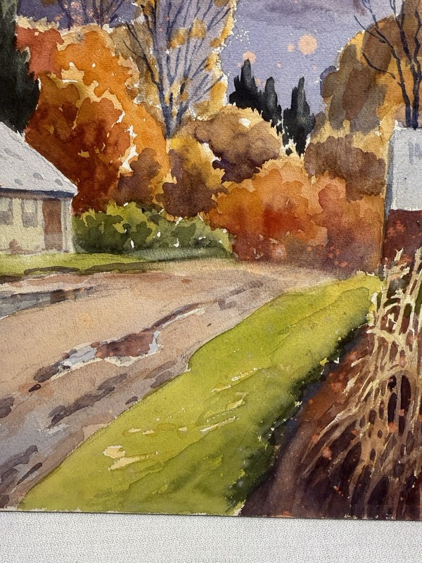 Charles Gordon Harris Vintage Water Color Painting Mt. Farm VT Fall 22” X 15” gallery
