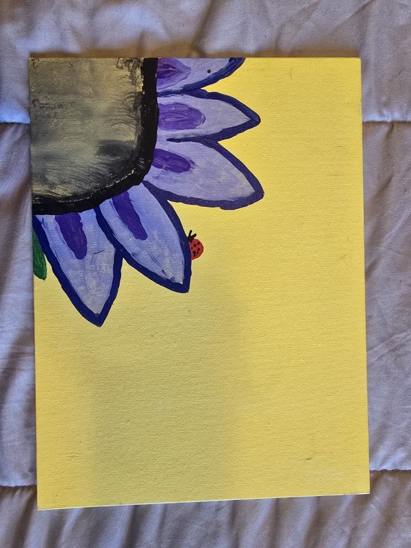 DW Purple Flower Ladybug Original Acrylic Painting on Panel Naive Art
