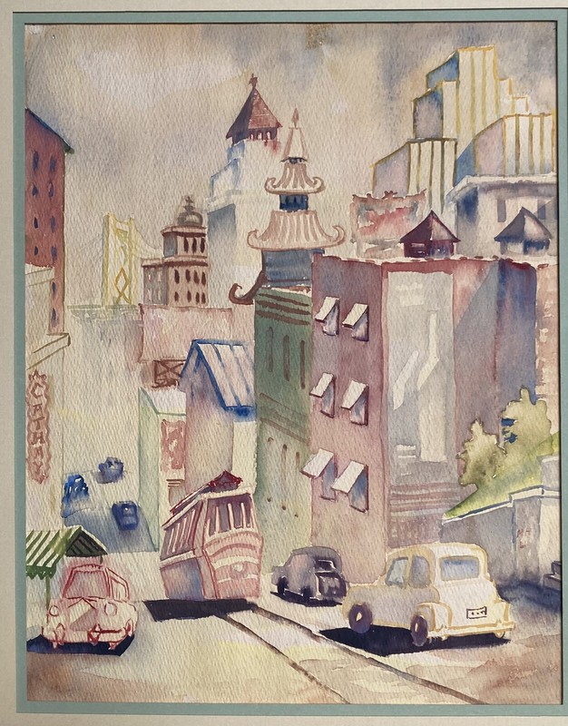 San Fransisco California Art Deco Watercolor Beautiful Hollywood Regency