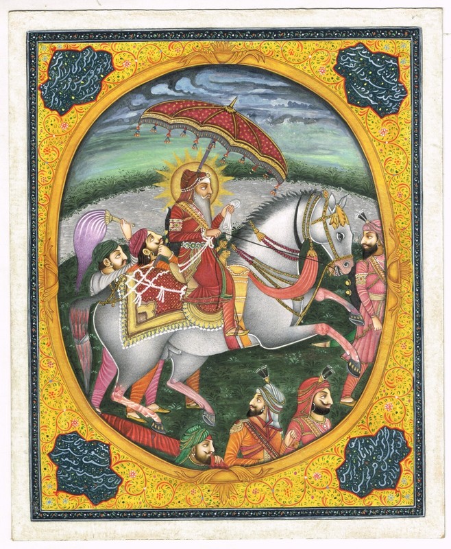 Maharaja Ranjit Singh On Horse Sikh Painting Gouache & Gold On Paper 9×11 Inches
