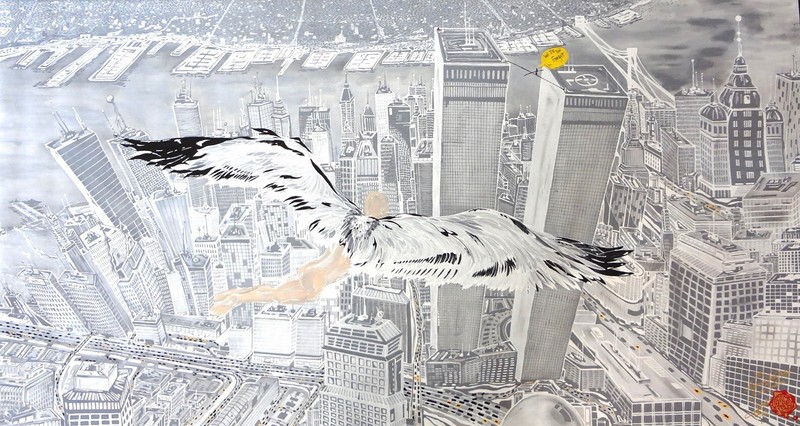 New york painting “JE ME SOUVIENT» 9/11 ORIGINAL 2005 UNIQUE . COA