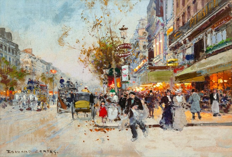 Boulevard Montmartre, Paris Painting by Edouard Leon Cortes Reproduction