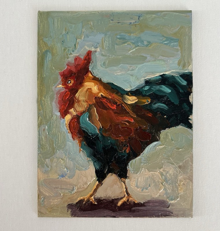 Original Impressionist Oil Painting Rooster Animal Art Canvas Birds