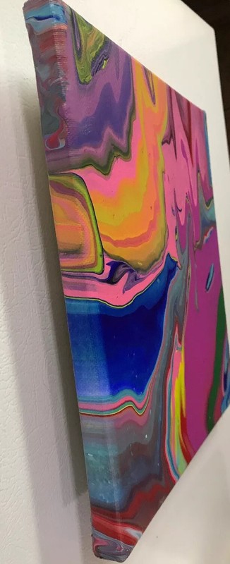 Original Acrylic Pour Painting Abstract - Orange, Blue, Pink, Green 10x10 gallery