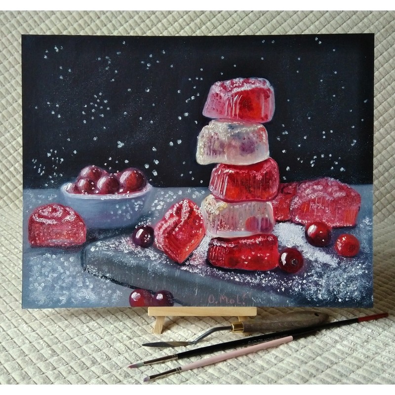 Original modern painting Food Dessert Fruit Jelly StillLife Oil hand painted art gallery