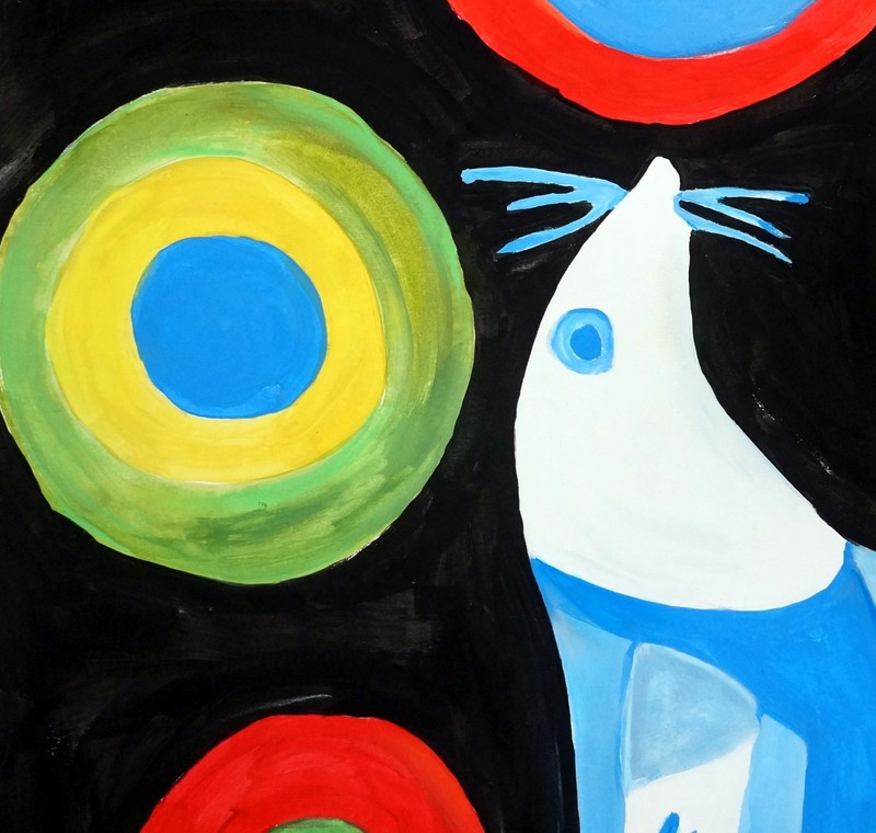 KAREL APPEL / Real Awesome Acrylic on Paper, Art Painting Hand Signed. gallery
